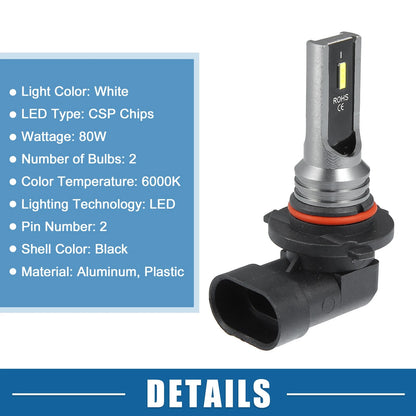 Set of 2 9005 LED Fog Light Bulbs for Auto Car (CSP Chips, White)
