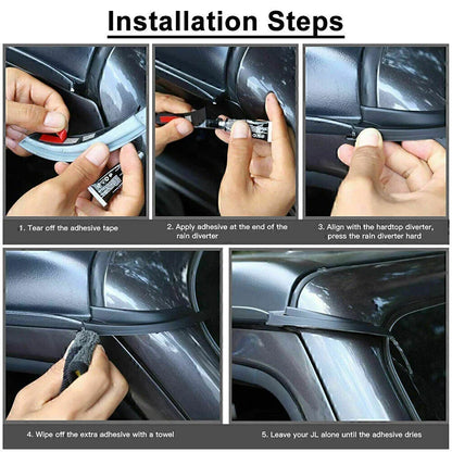 Black ABS Front Water Rain Gutter Extensions for Jeep Wrangler (2018-2021)