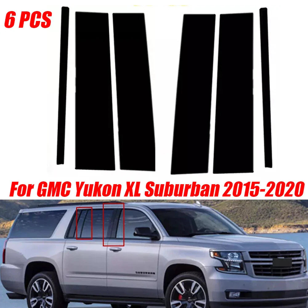 6X Door Window Trim Cover Pillar Post Black for GMC Yukon XL Suburban (2015–2020)