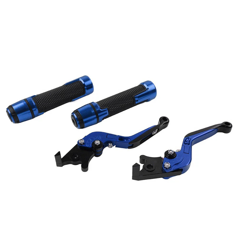 Blue Extendable Brake Clutch Levers & Handlebar Grips for Kawasaki ZX6R