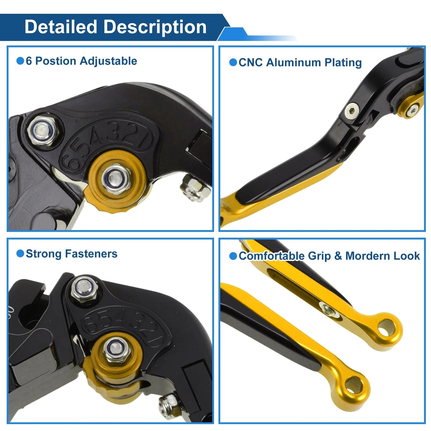 Short Long Brake Clutch Levers for Kawasaki Z650RS (2022) - Black Gold Tone