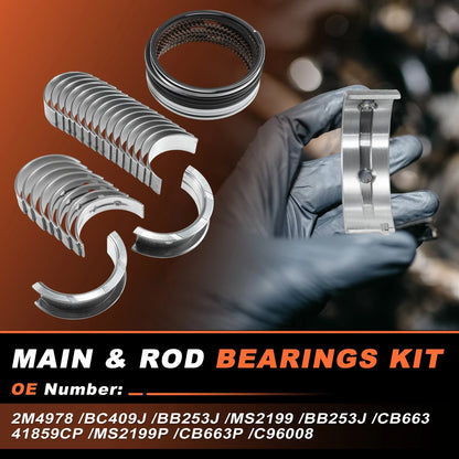 Main and Rod Bearing Set with Piston Rings for GMC Chevy LS Gen III IV (1997–2013)