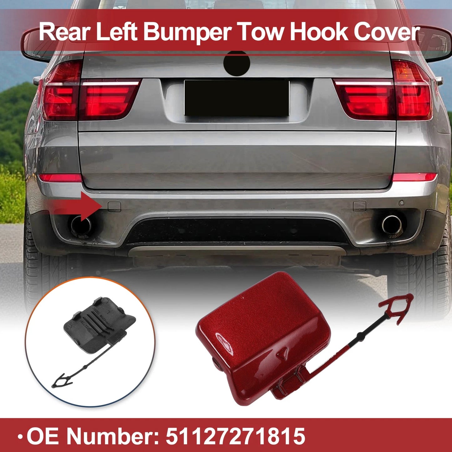 Tow Hook Cover Cap for BMW X5 E70 (2011–2013) No. 51127271815 Red