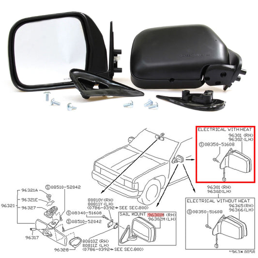 Black Door Mirror for Toyota Hilux/4Runner 1988-1997