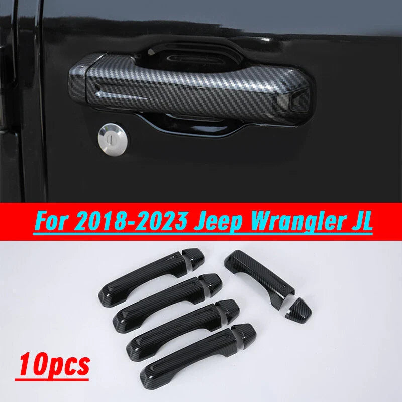 Carbon Fiber ABS Door Handle Lid Cover Trim for Jeep Wrangler JL (2018–2023)
