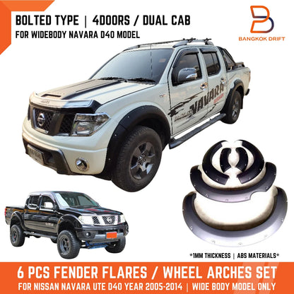 Black Fender Flare Arch for Nissan Navara D40 Widebody 4-Door Dual Cab