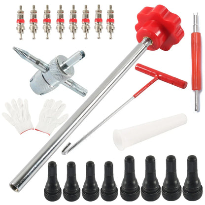 Tire Valve Core Tool Kit - Quick Change with Red Handle for Cars