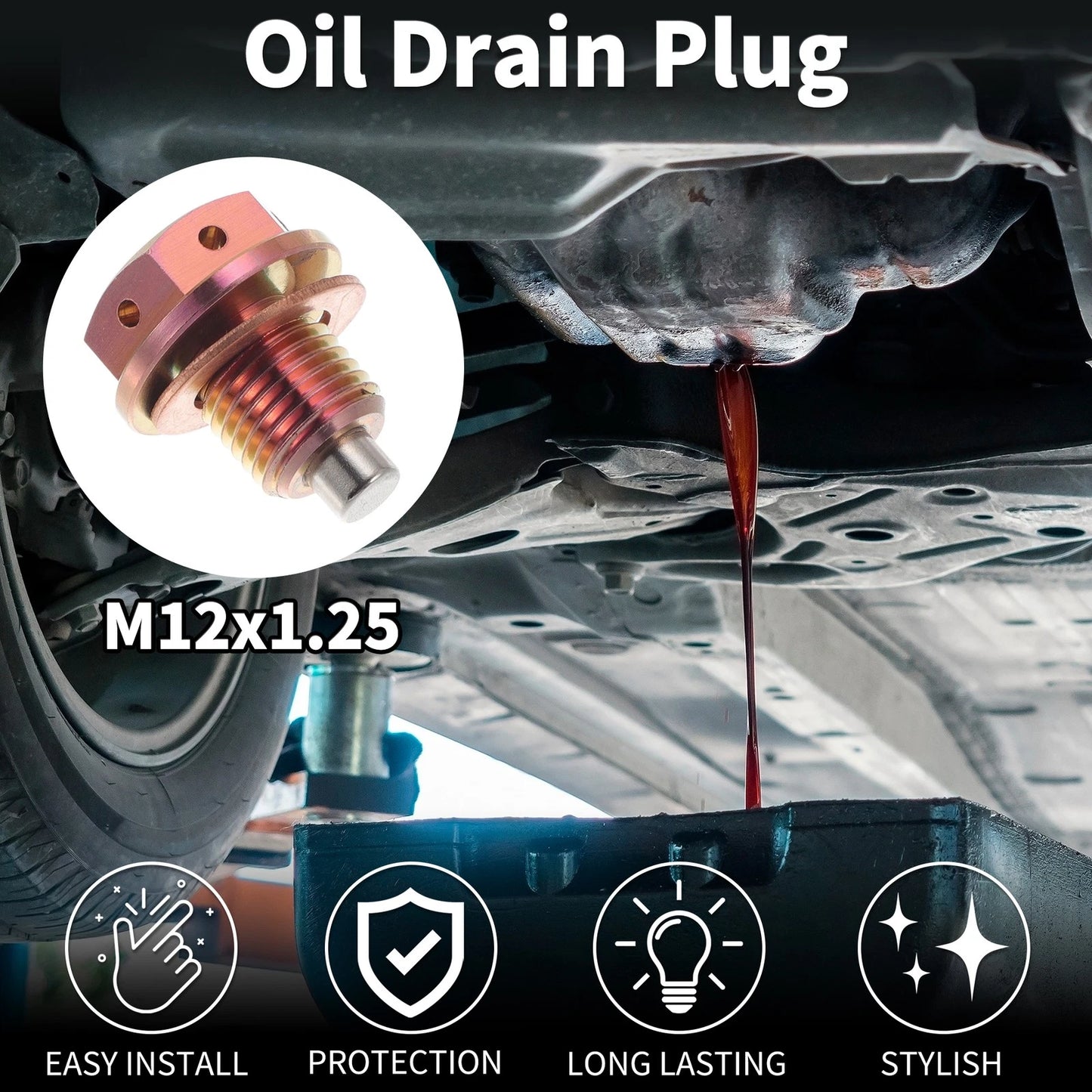 M12x1.25 Magnetic Oil Drain Plug for Sump (1 Pc) - Titanium Alloy Pink