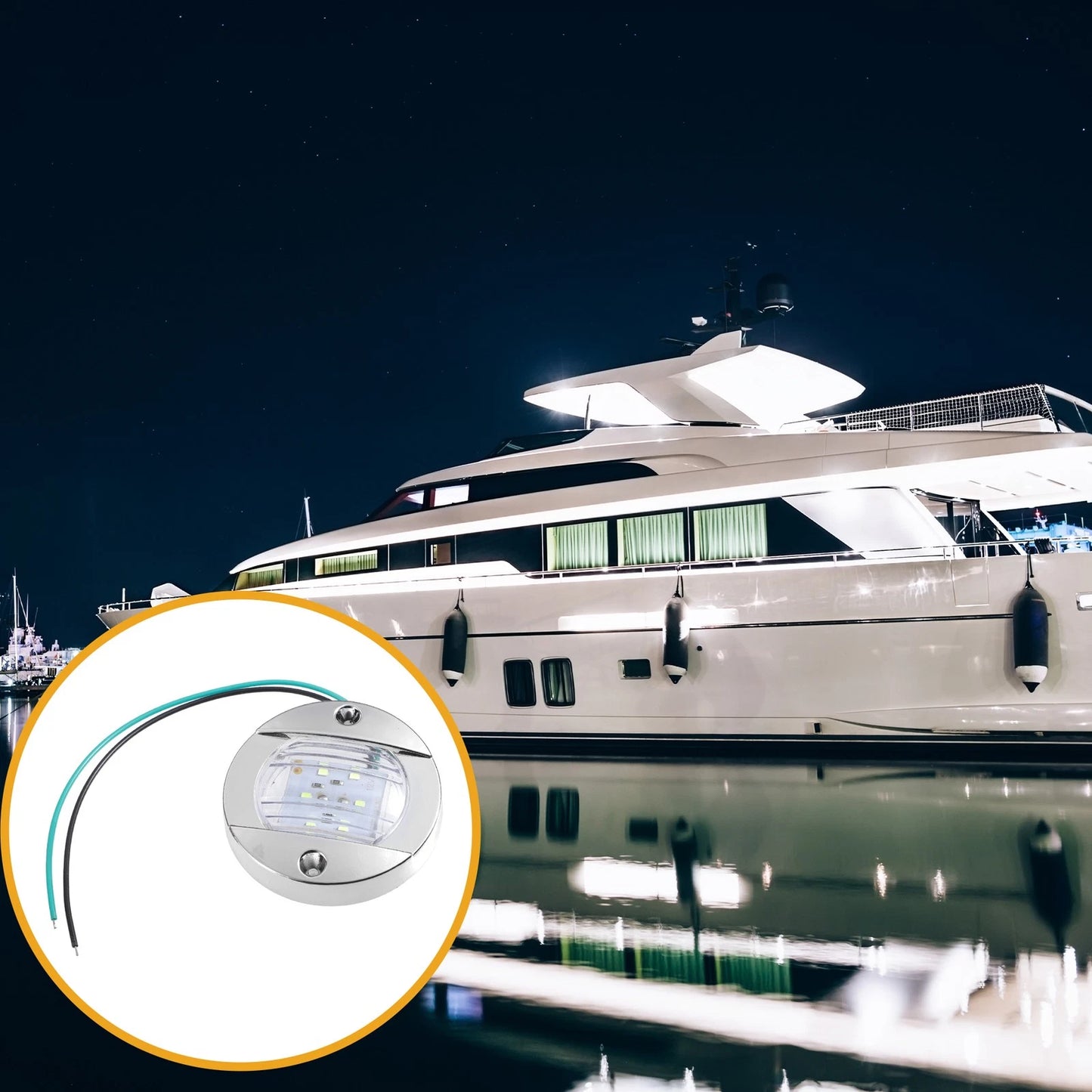 Set of 4 Round Marine Boat Lights with 6 LEDs - Green