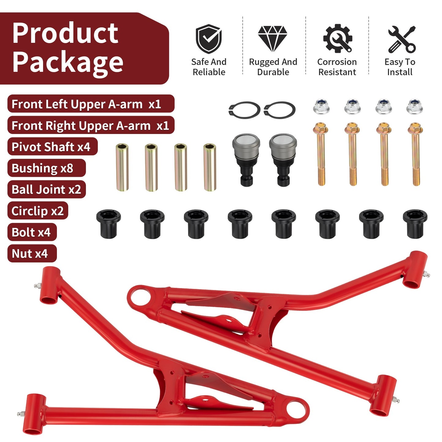 Set of 2 Front Upper A-Arms & Ball Joints for Polaris Sportsman 550 (2011–2014)