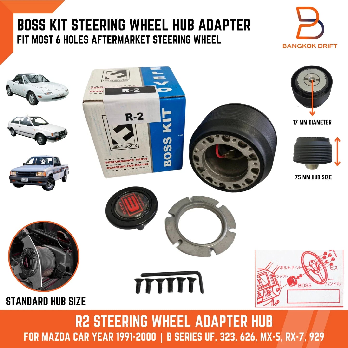 BOSS Steering Hub Adapter for Mazda Bravo, MX-5, RX-7, 323, 626, 929 (91-00)