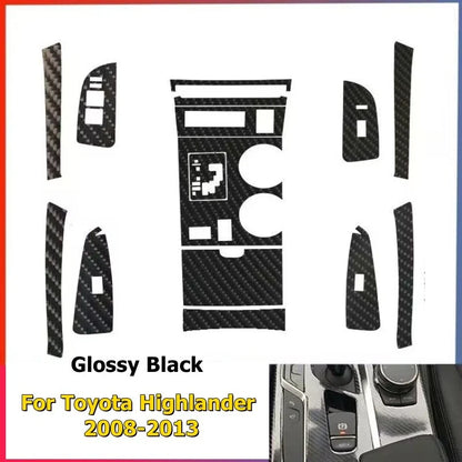 Glossy Carbon Fiber Interior Trim Decals for Toyota Highlander (2008–2013)