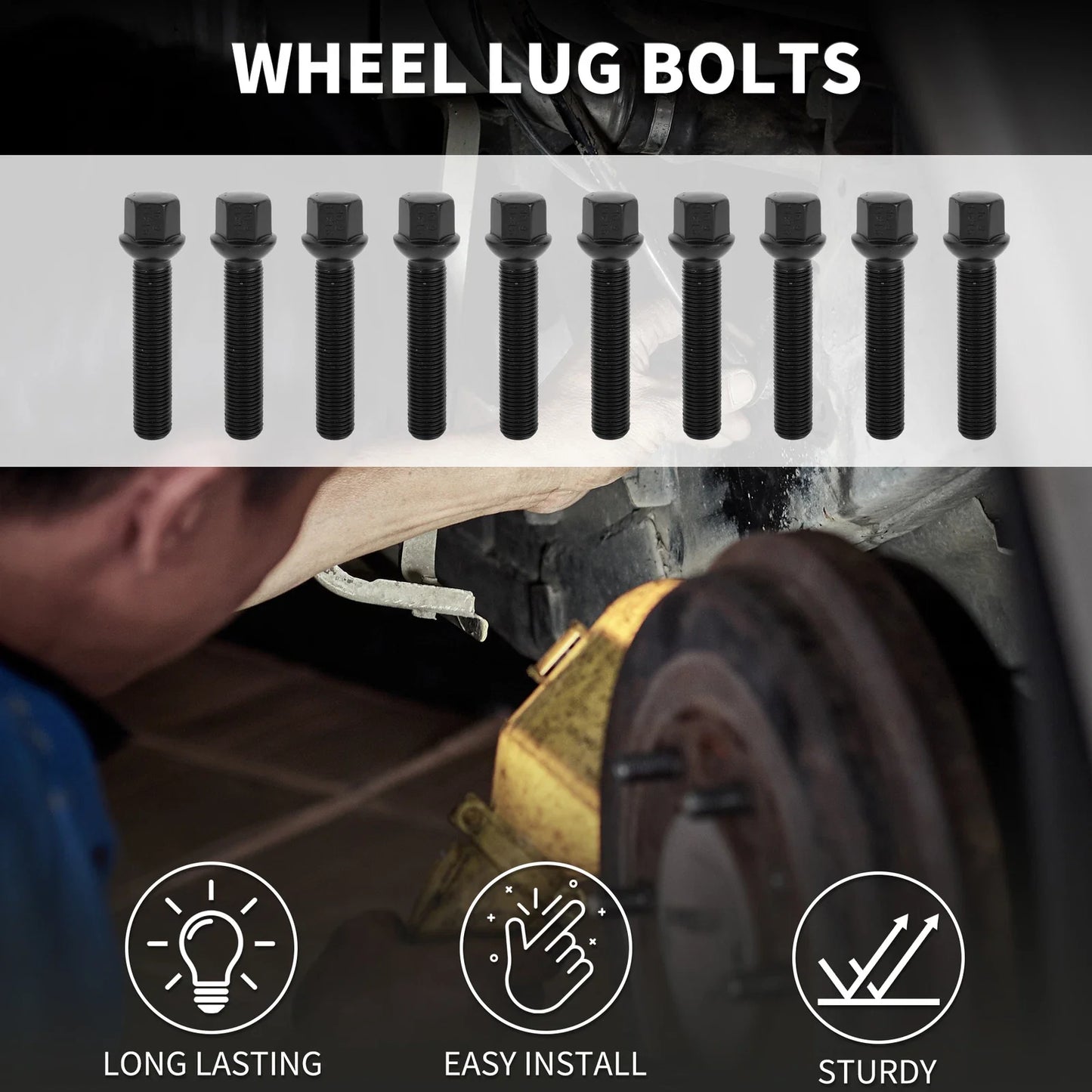 10 x M14x1.5mm Ball Seat Wheel Lug Bolts 65mm Shank for Volkswagen Porsche