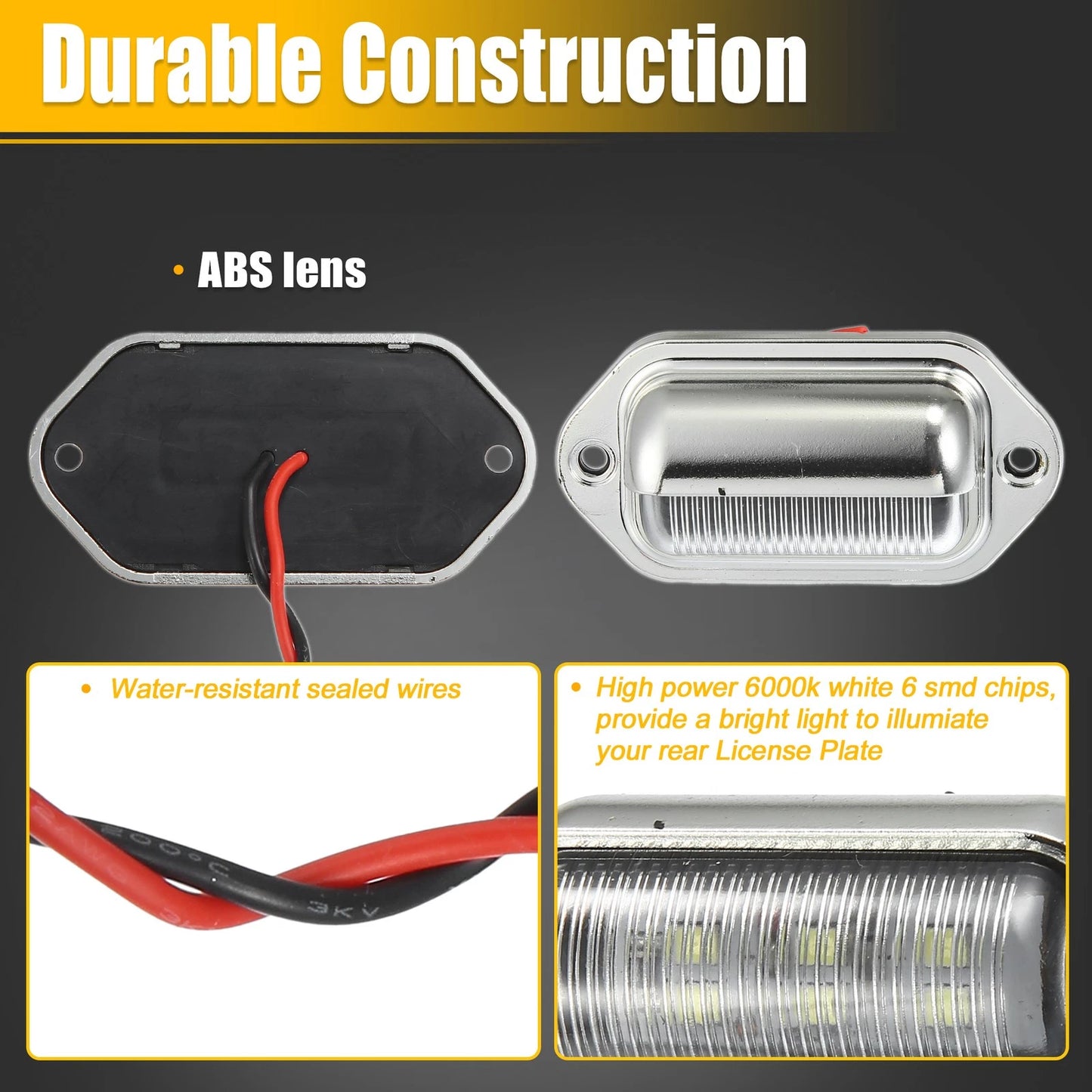 2X LED License Plate Lights for Trailer (6000K White)