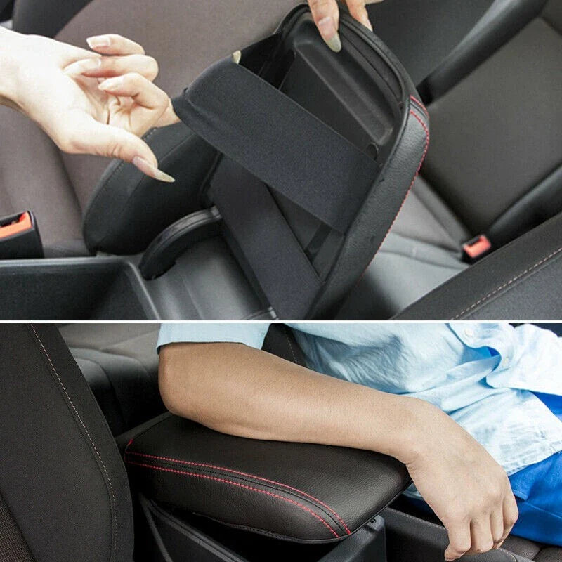 Armrest Box Cover Microfiber Leather Red Line Wear-Resistant