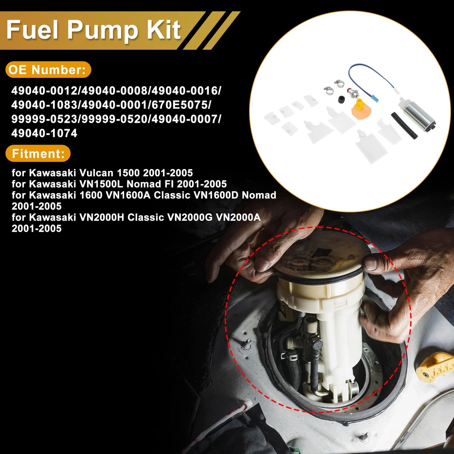 Fuel Pump for Kawasaki Vulcan 1500 (2001–2005) Replaces 49040-0012