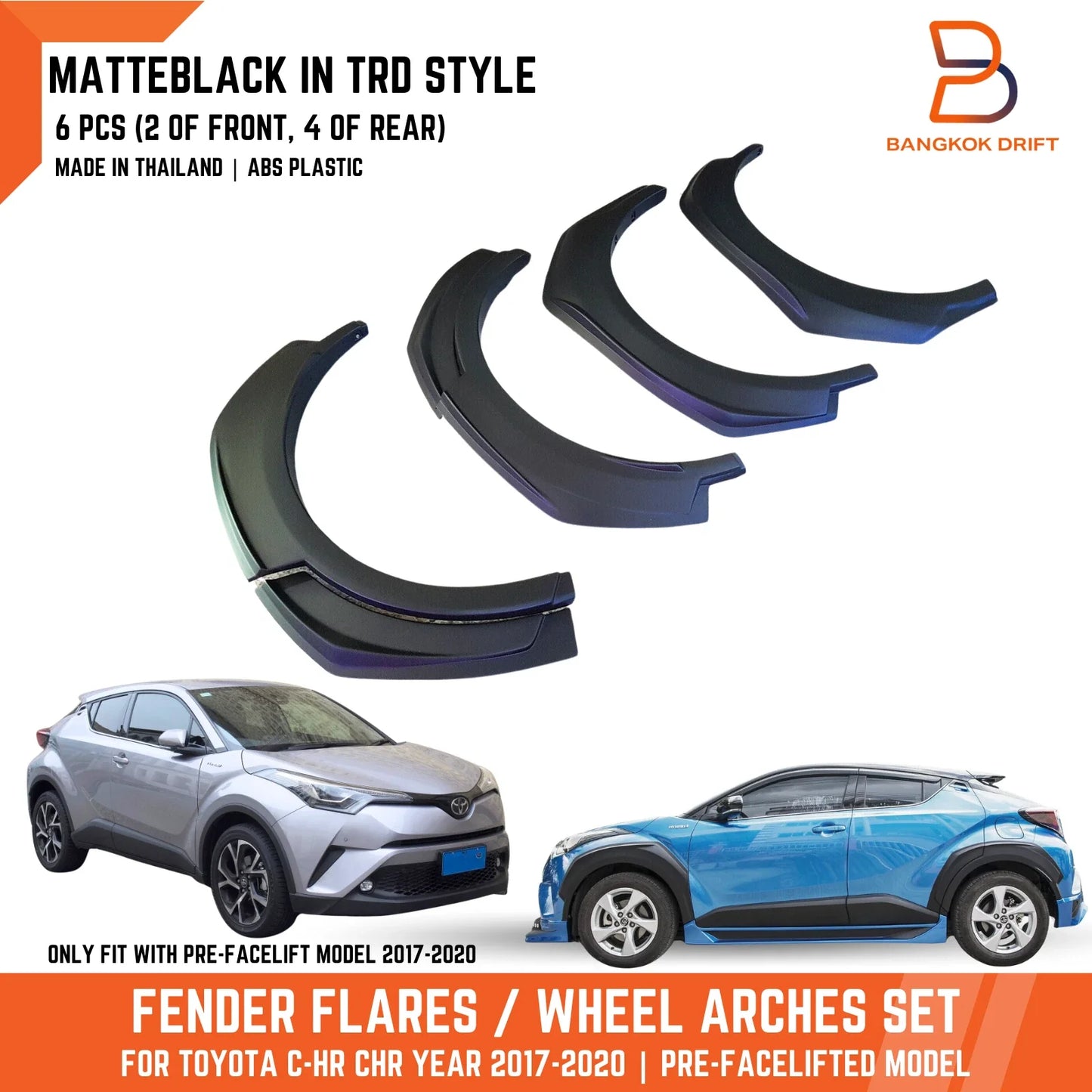 Matte Black TRD Style Fender Flares for Toyota C-HR (2017-2020)