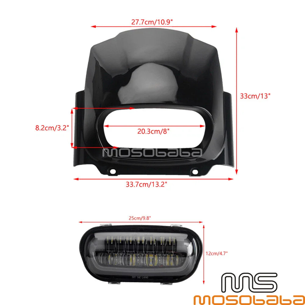 Black Fairing w/9.8'' LED Headlight DRL for Harley Fat Bob FXFB FXFBS (2018-2022)