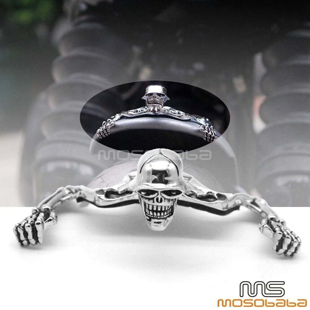 7'' Chrome Headlight Visor Skull Ornament for Harley Road King