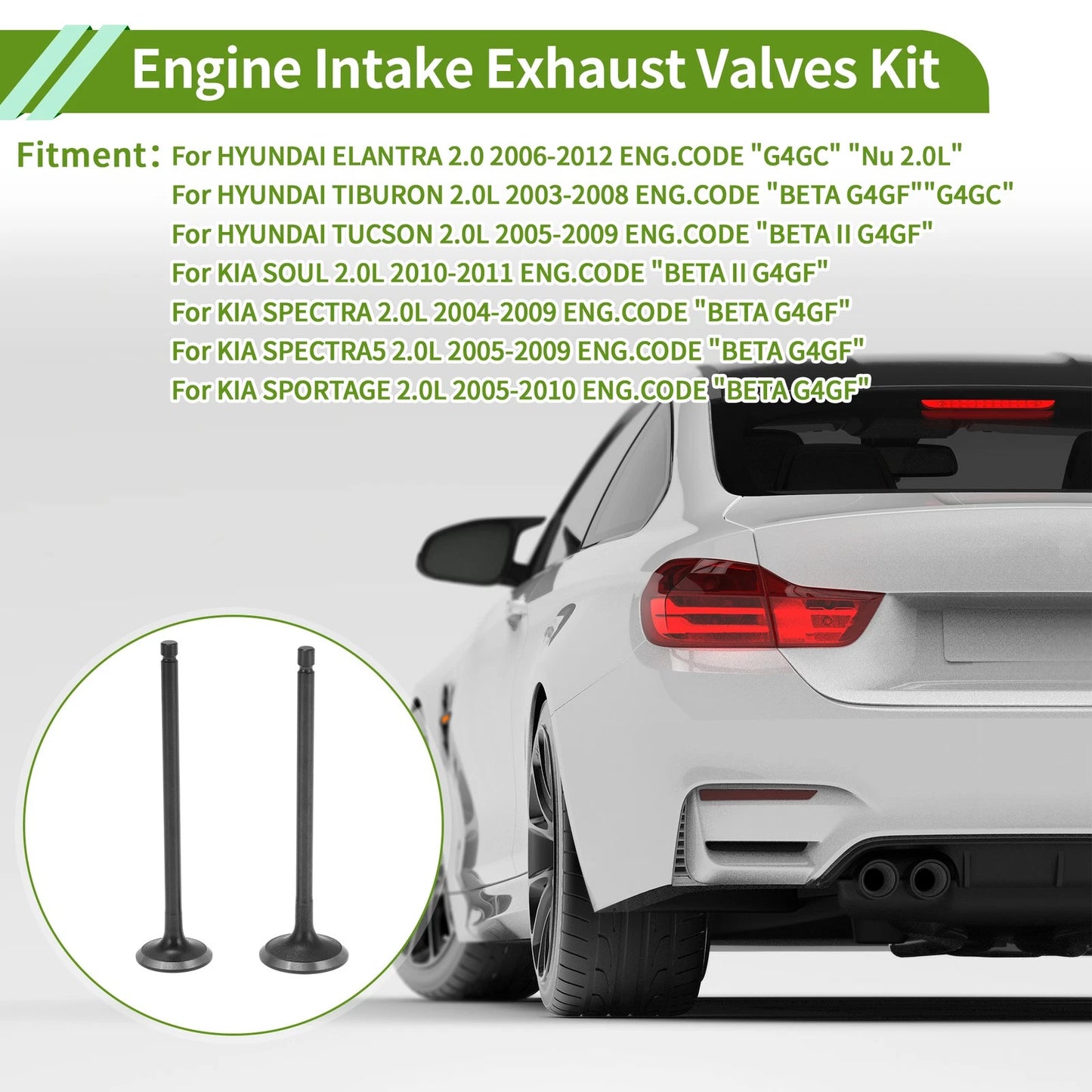 Set of 8 Engine Intake Exhaust Valves Kit for Hyundai Elantra (2011–2016)