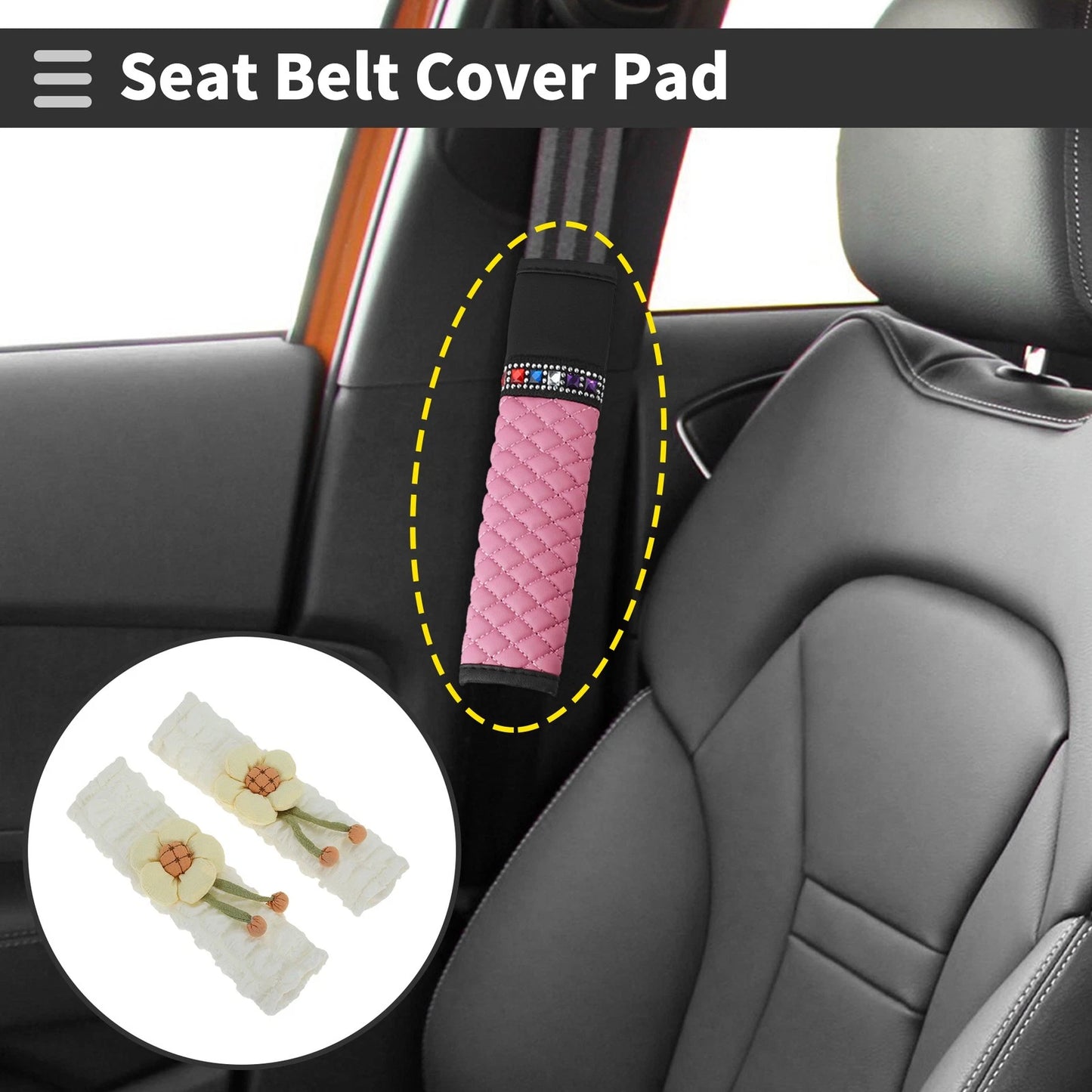 Set of 2 Light Yellow Seat Belt Cover Pads for Universal Fit (24.5cm)