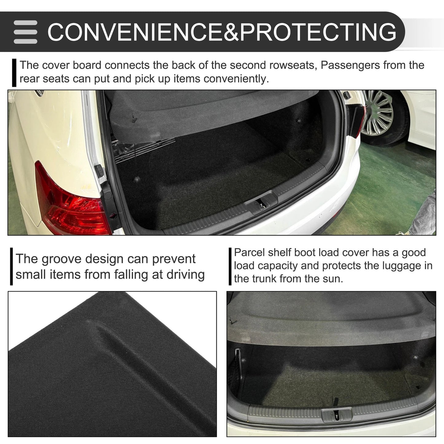 Parcel Shelf Boot Load Cover for Volkswagen Polo (2011–2018) Black