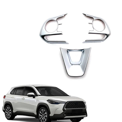 3X Matte Silver Steering Wheel Trim Cover Frame for Toyota Corolla (2019–2024)