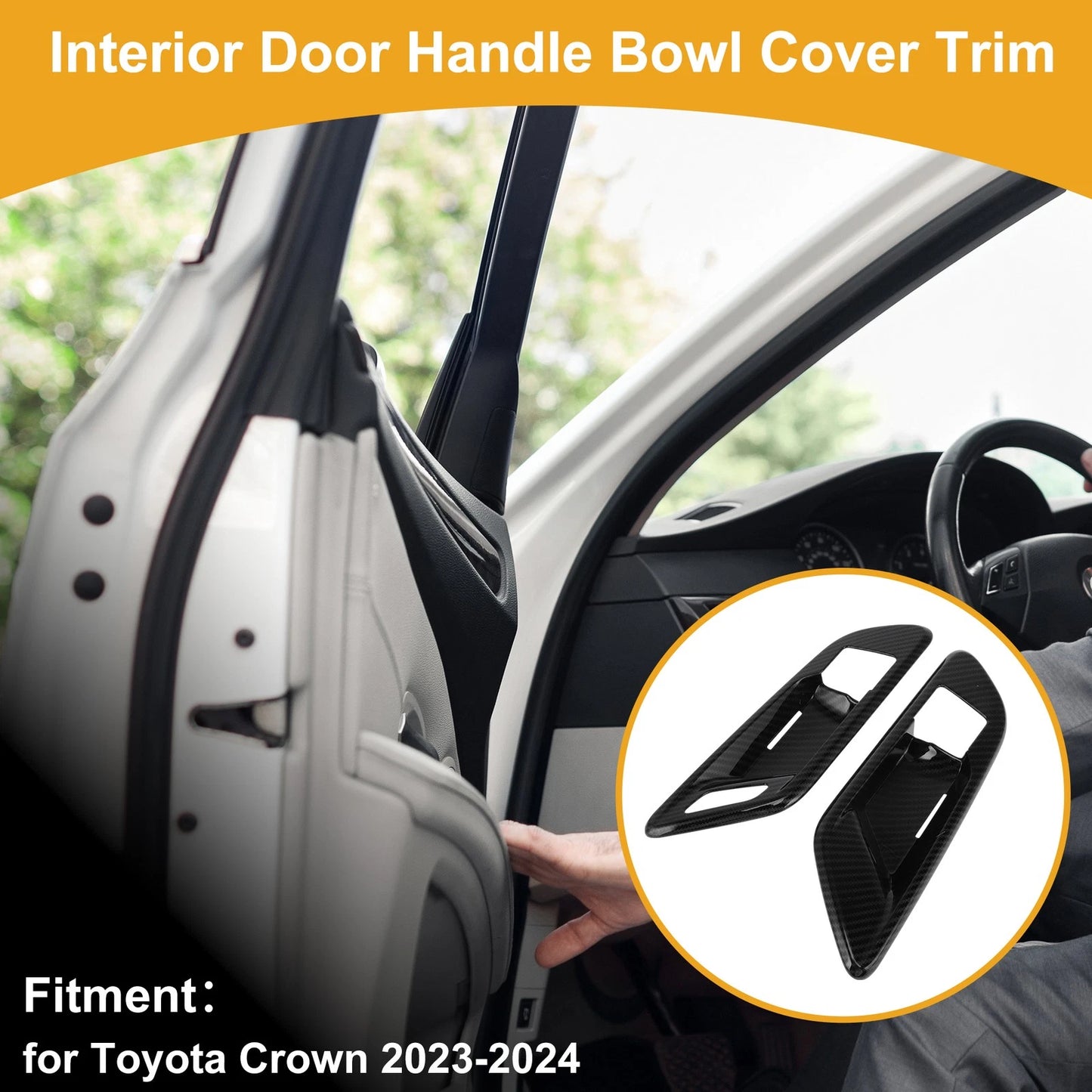 Interior Door Handle Bowl Cover Trim for Toyota Crown (2023–2024) Carbon Fiber Black