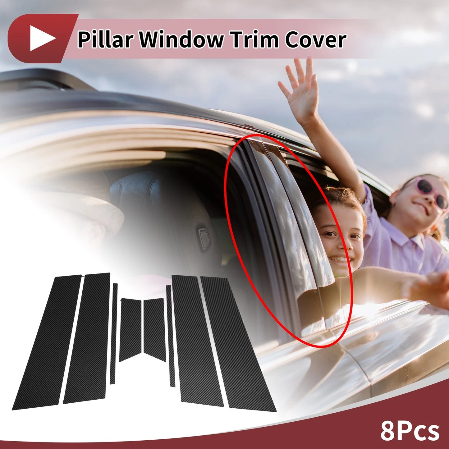 Door Pillar Window Trim for Chevrolet Onix (2020–2023) Black Carbon Fiber