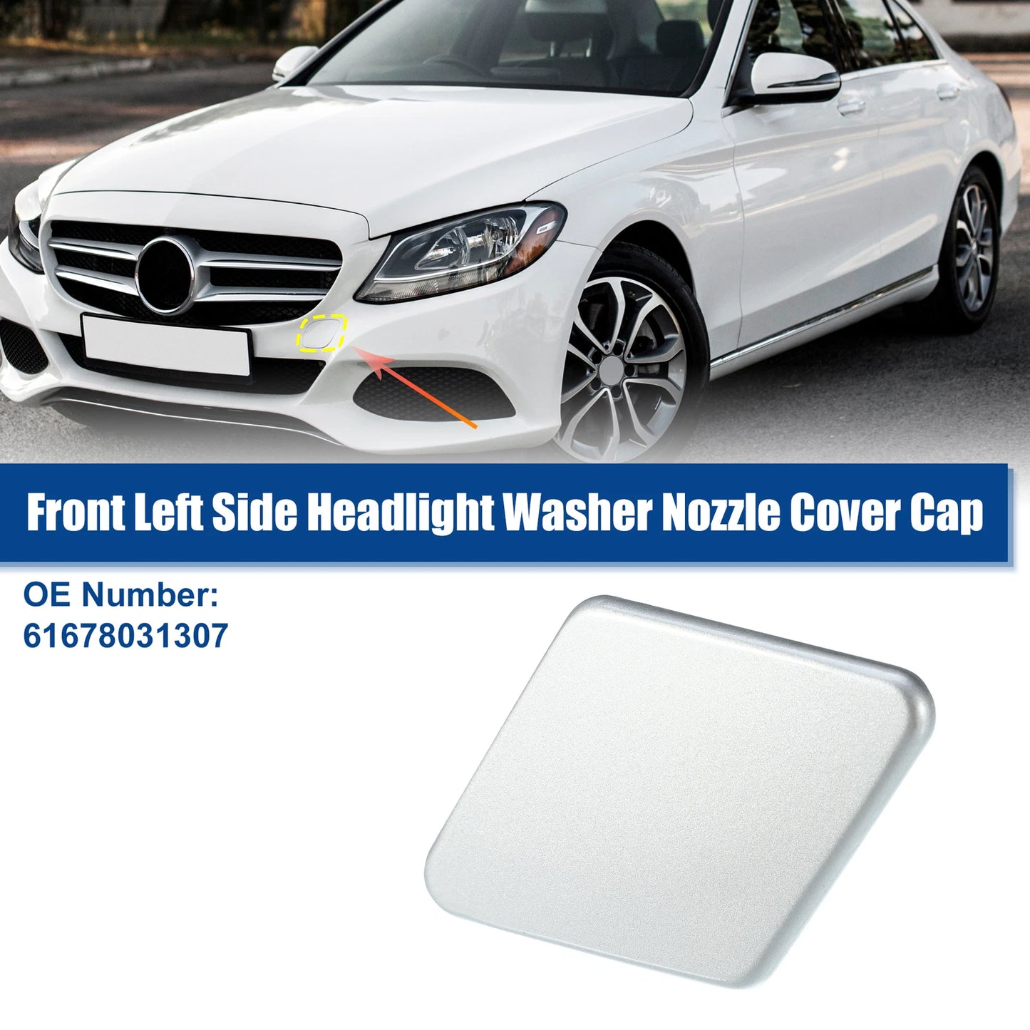 Left Front Headlight Washer Nozzle Cover for BMW 335i (2007–2013) No. 61678031307 Silver Tone