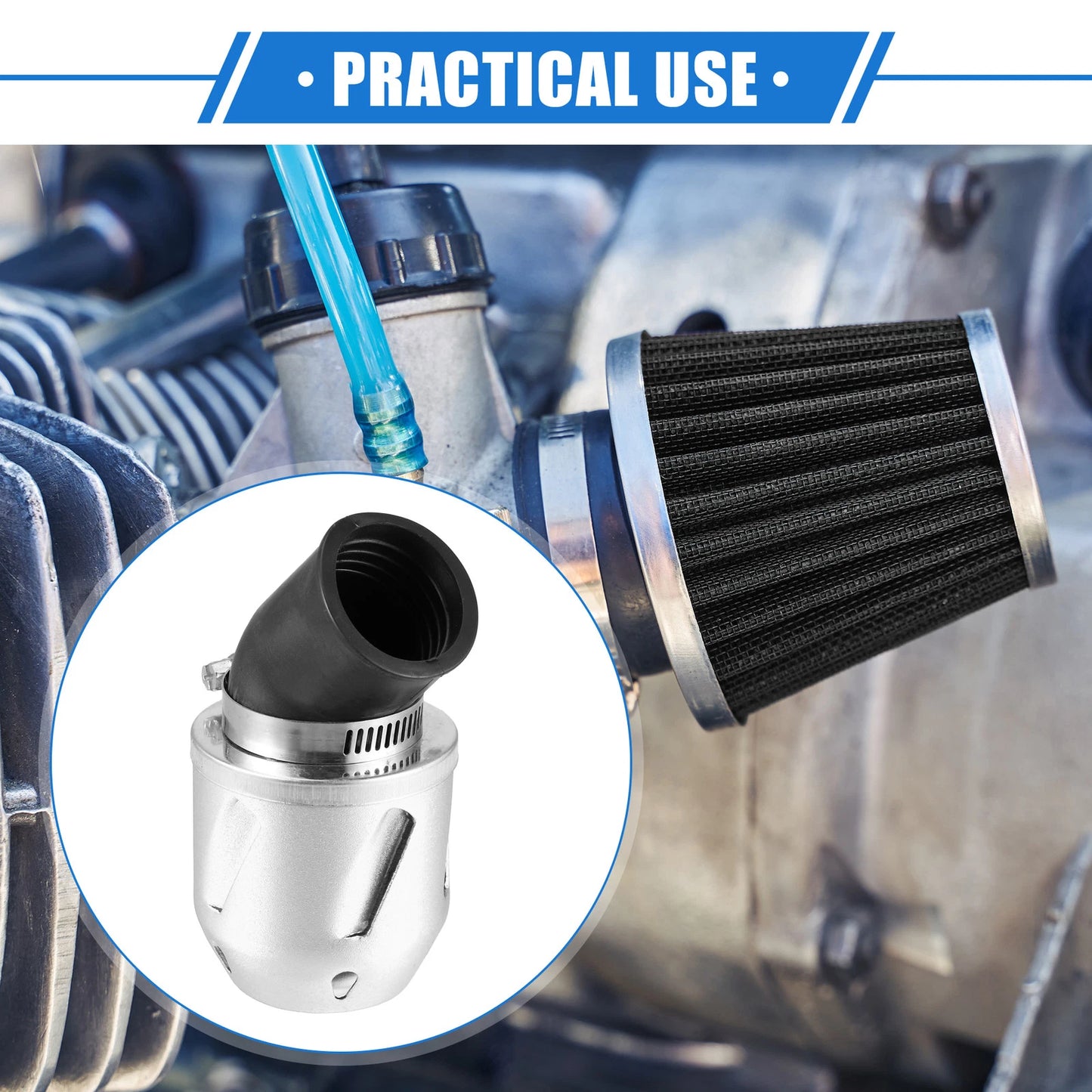 Air Filter for Universal Motorcycle (35mm ID, 90x60mm) Aluminum Alloy Silver