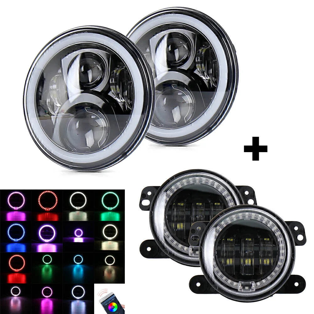 7" LED Headlights & 4" Fog Lights for Jeep Wrangler JK (1997-2017)