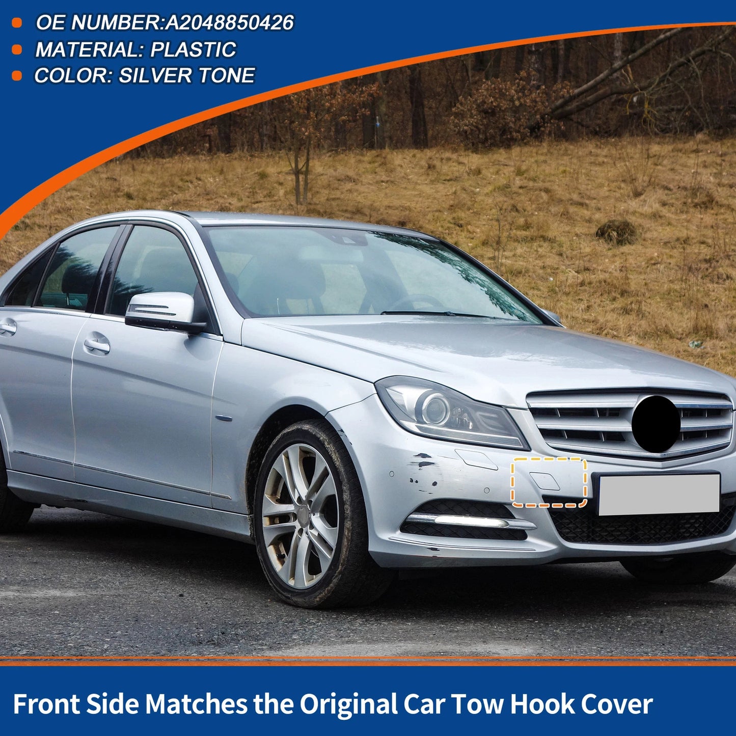 Tow Hook Cover for Mercedes-Benz (A2048850426) (2012–2015) Silver Tone