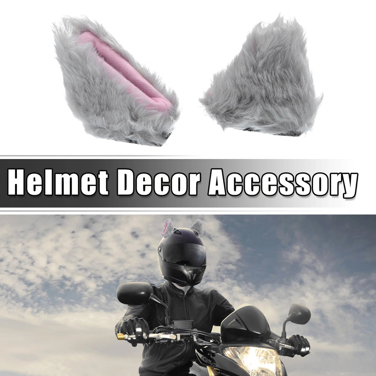 Plush Cat Ears Helmet Decor for Bicycle Motorcycle (1 Pair)