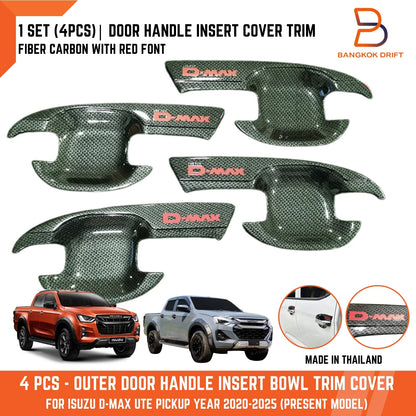 Carbon Fiber Red Door Handle Insert Trim for Isuzu D-Max (2020-2025)