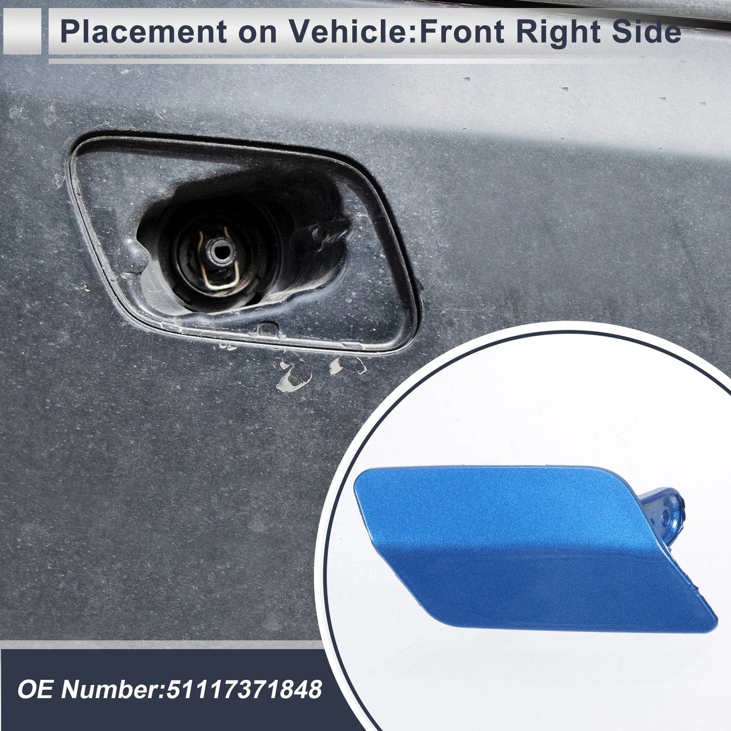 Front Right Side Bumper Headlight Washer Nozzle Cover Cap for BMW 3 Series Blue
