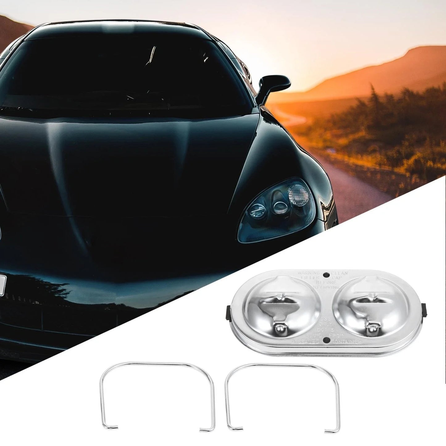 Chrome Master Cylinder Cover Kit with Bails & Gasket for Chevrolet Corvette (67-77)