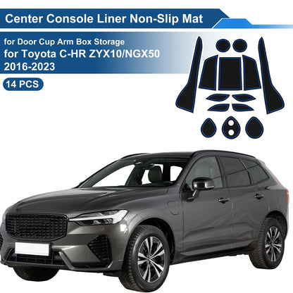 Set of 14 Non-Slip Mats for Toyota C-HR ZYX10/NGX50 (2016–2023) PVC Blue