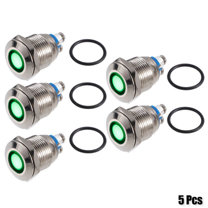 5Pcs 12mm LED Waterproof Pilot Indicator Light for Universal