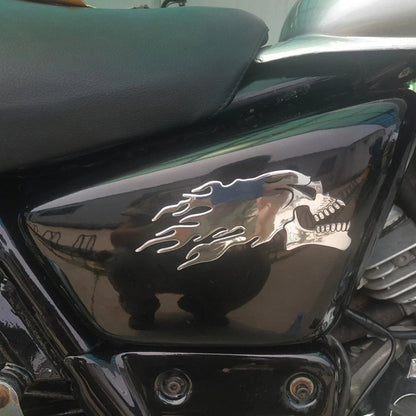 1 Pair Sliver Flaming Skull 3D Sticker Decal for Motorbike Motorcycle Tank Car