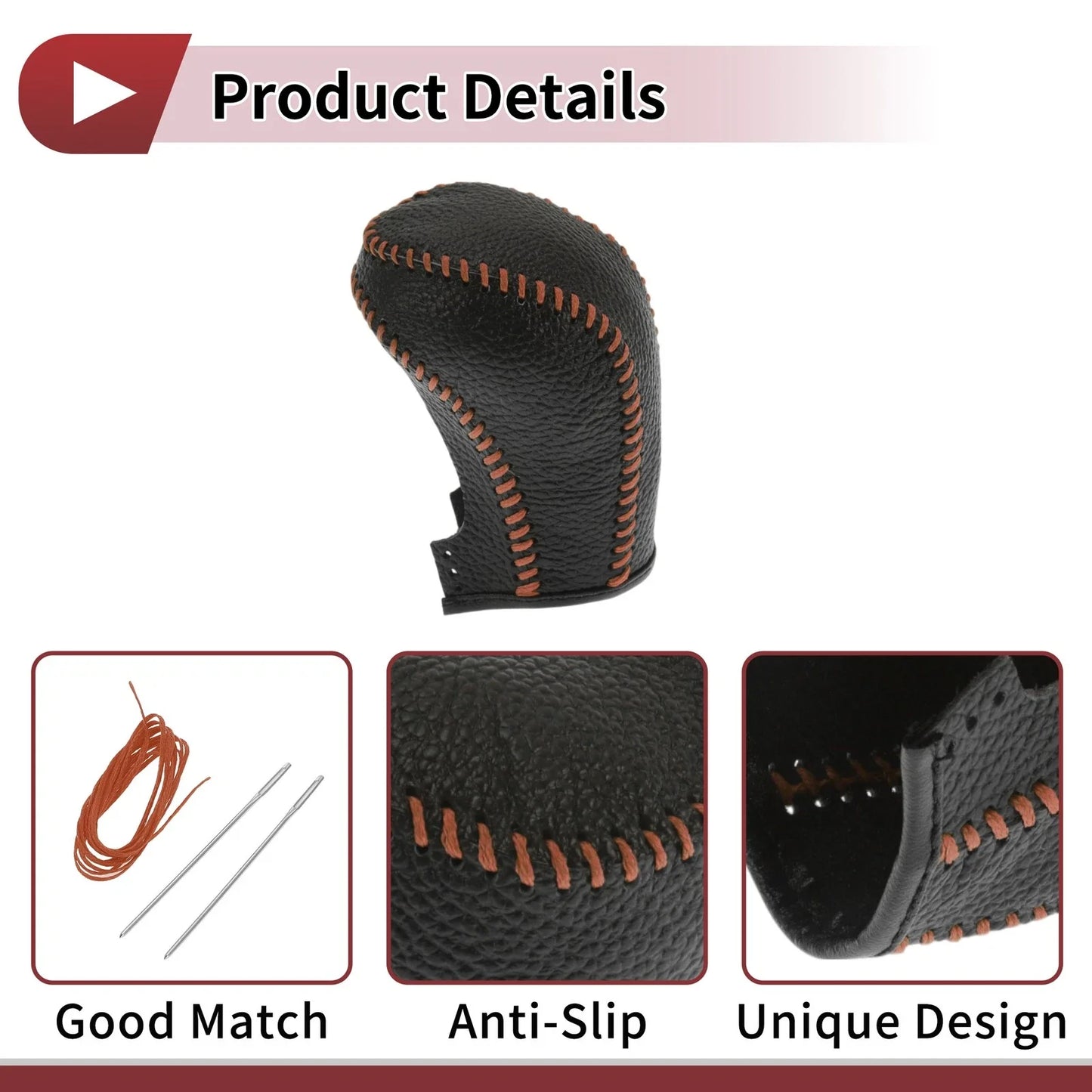 Car Gear Shift Knob Cover for Hyundai Tucson 2015-2018 Black Brown Faux Leather