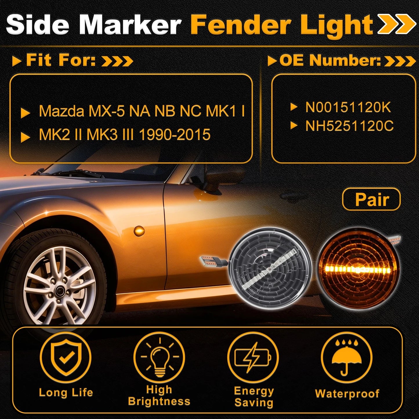 Side Marker Fender Light N00151120K for Mazda MX-5 (1989–2005)