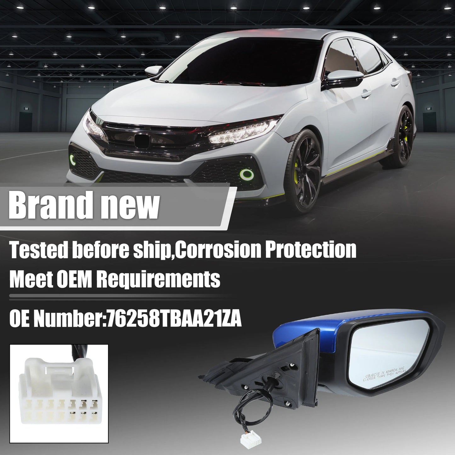 5 Pin Right Side Exterior Door Mirror Assembly for Honda Civic (2016–2020)