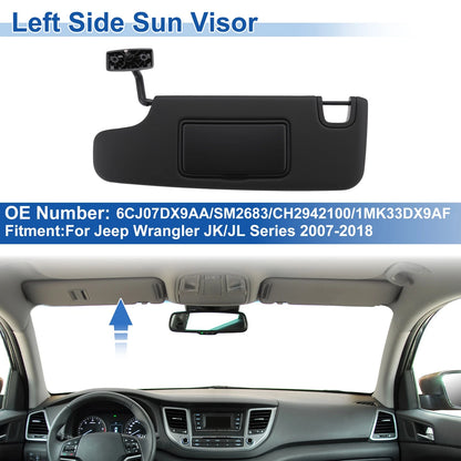 Left Side Sun Visor for Jeep Wrangler JK/JL (2007–2018) No.6CJ07DX9AA Black