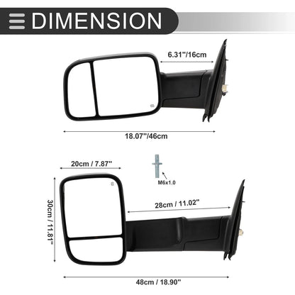 Tow Mirrors for Dodge Ram 2500 3500 2003-2009 with Puddle Lamps - 1 Pair
