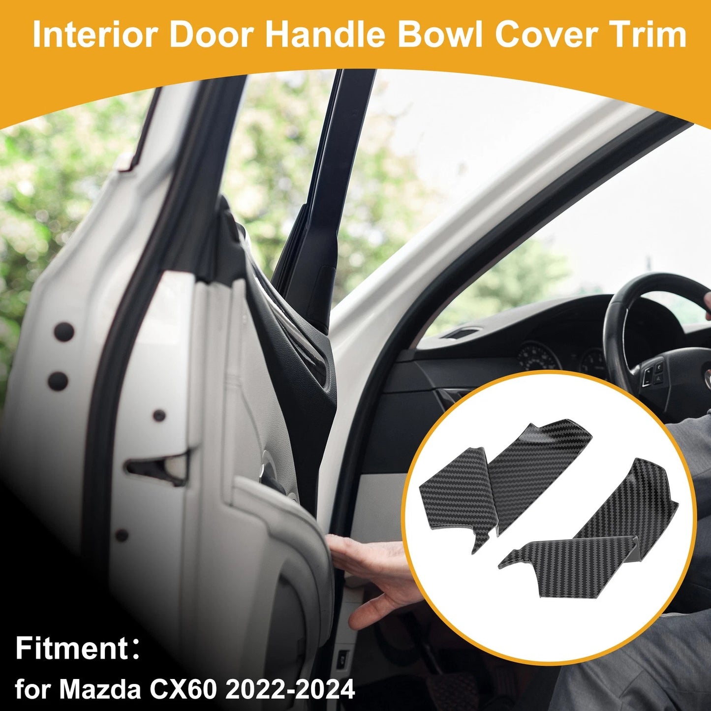 Interior Door Handle Bowl Cover Trim for Mazda CX60 (2022–2024) Carbon Fiber Black