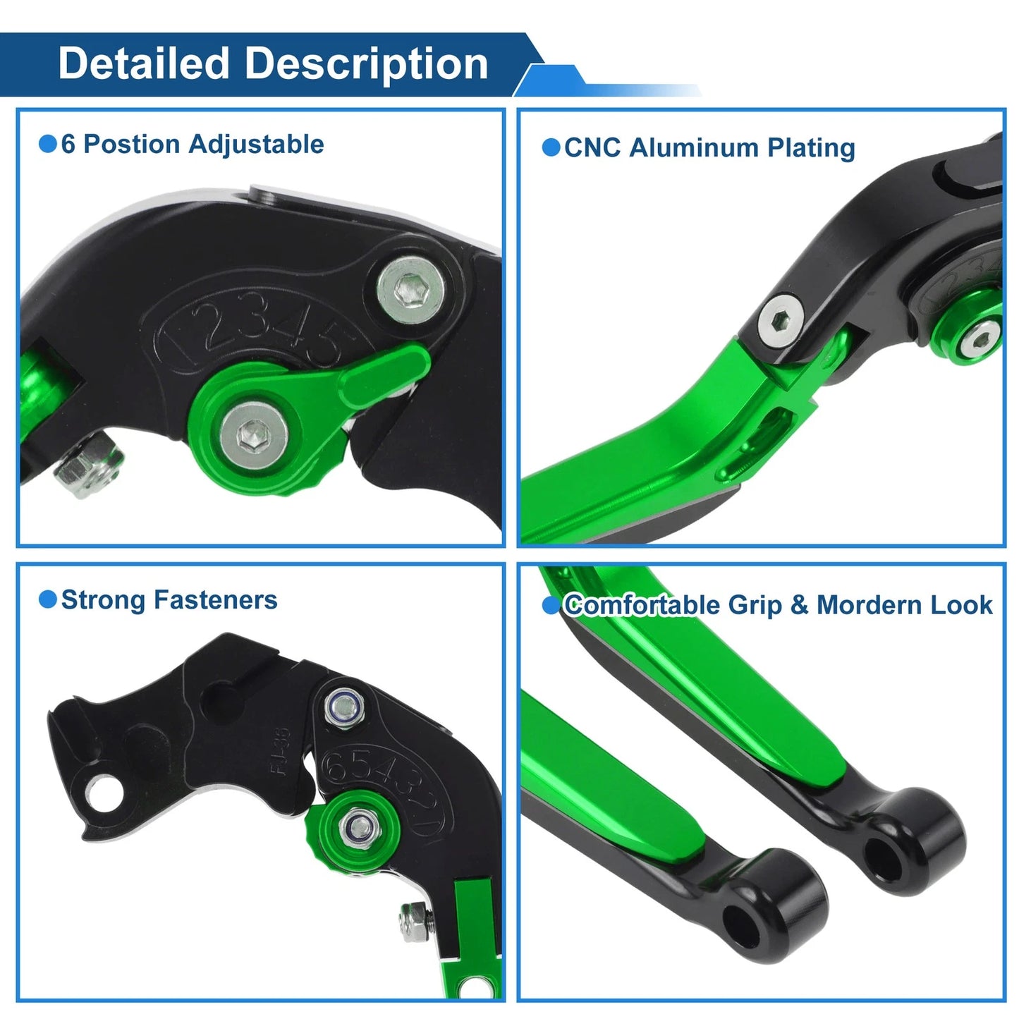 Brake Clutch Levers for KTM Duke 390 RC390 (2013–2023) Black Green Handle 1 Pair