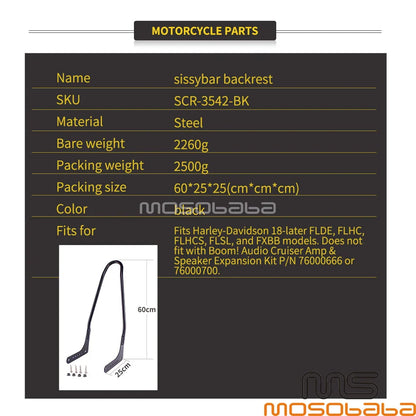 Sissy Bar Backrest for Harley Street Bob FXBB FXBBS FLHC Slim (2018-2021)