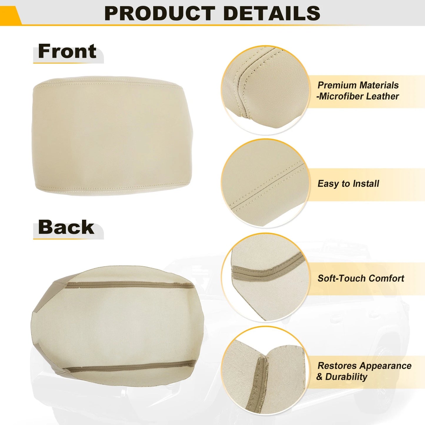 Leather Middle Console Lid Armrest Cover for Toyota 4Runner (2010–2023)