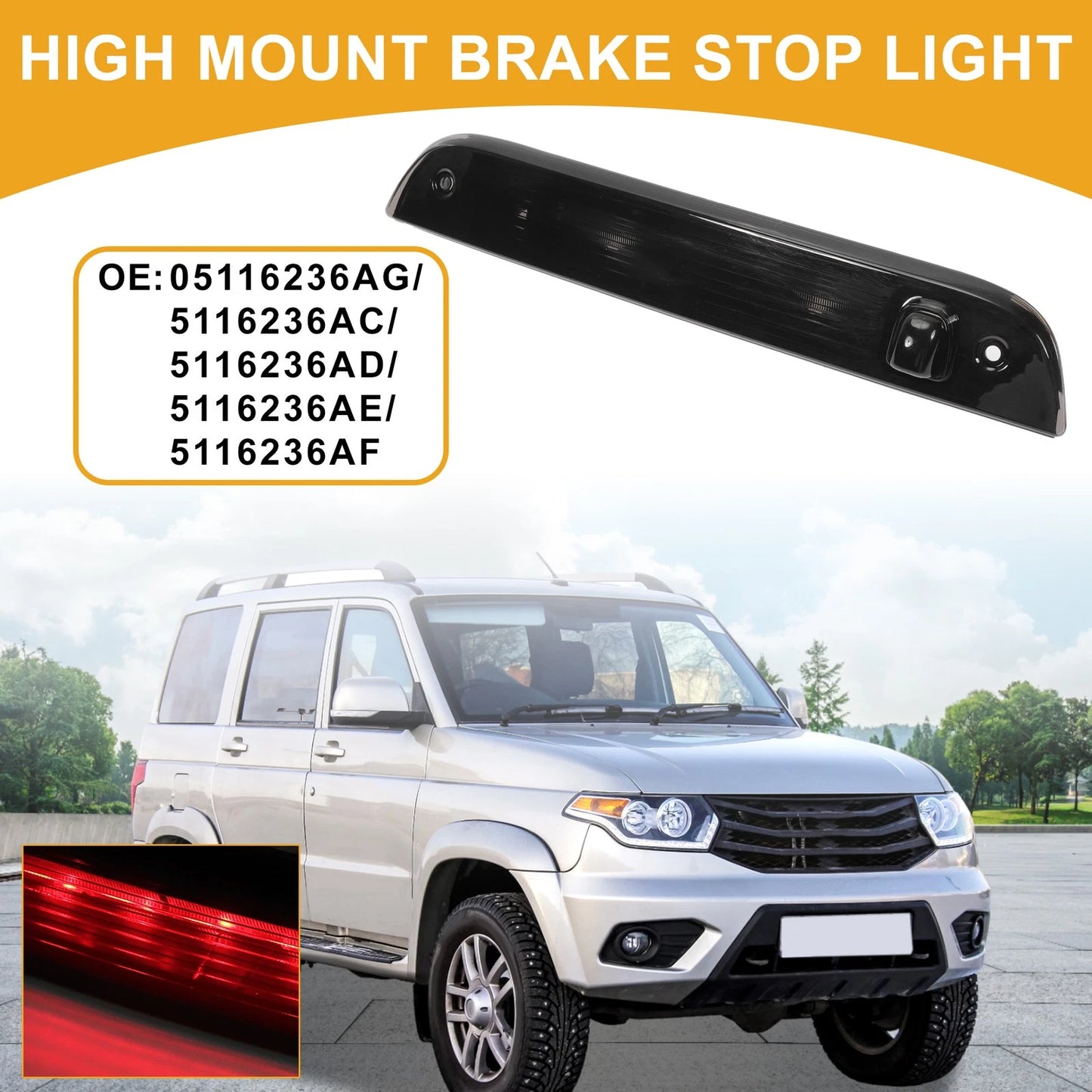 Third Brake Stop Light No. 5116236AF for Jeep Patriot (2007–2017) ABS Black